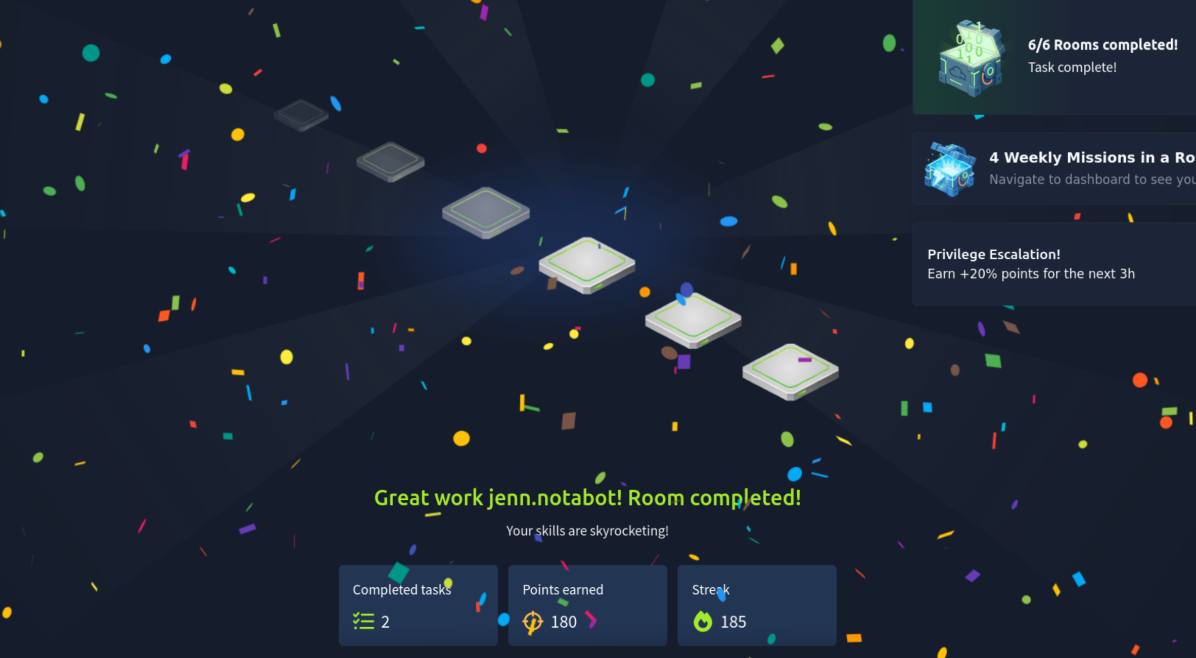 IronHold CTF completion confetti screen